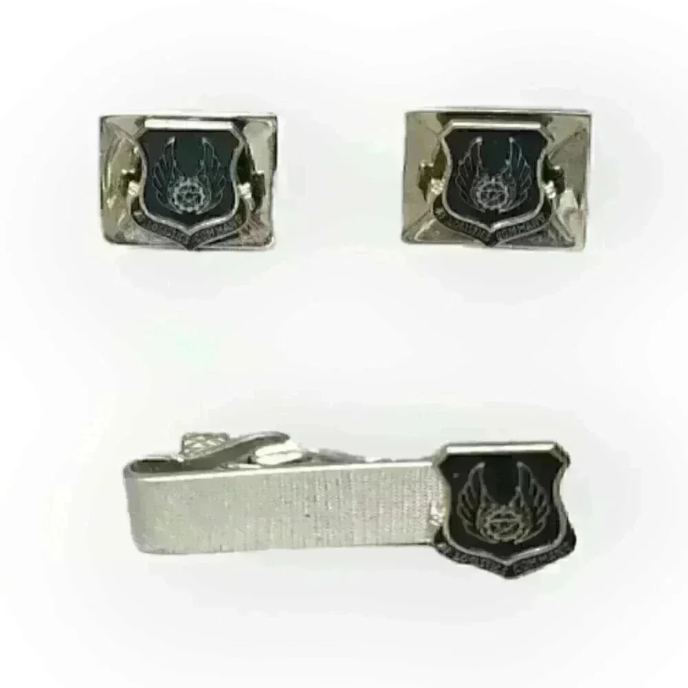 Vintage USAF AF Logistics Command Air Force Balfour Cufflinks & Tie Bar Clip Set